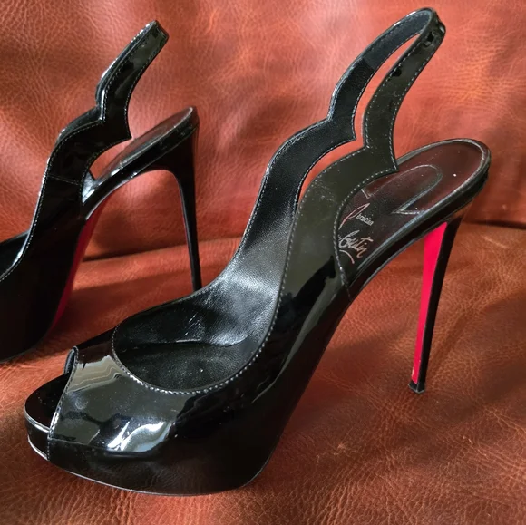 Christian Louboutin Hot Chick Sling Alta Black Stiletto Heels